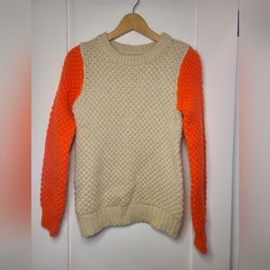 Anthropologie Numph XS Cream and Neon Orange Sweater